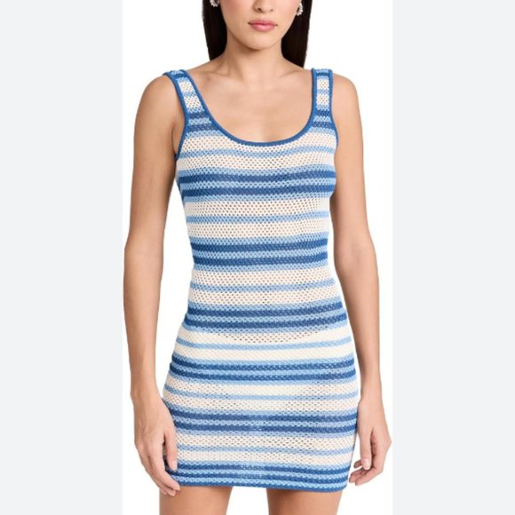 SOLID & STRIPED Kimberly Crochet Knit Mini Dress Blue Stripe Size Large NWT - Picture 1 of 7